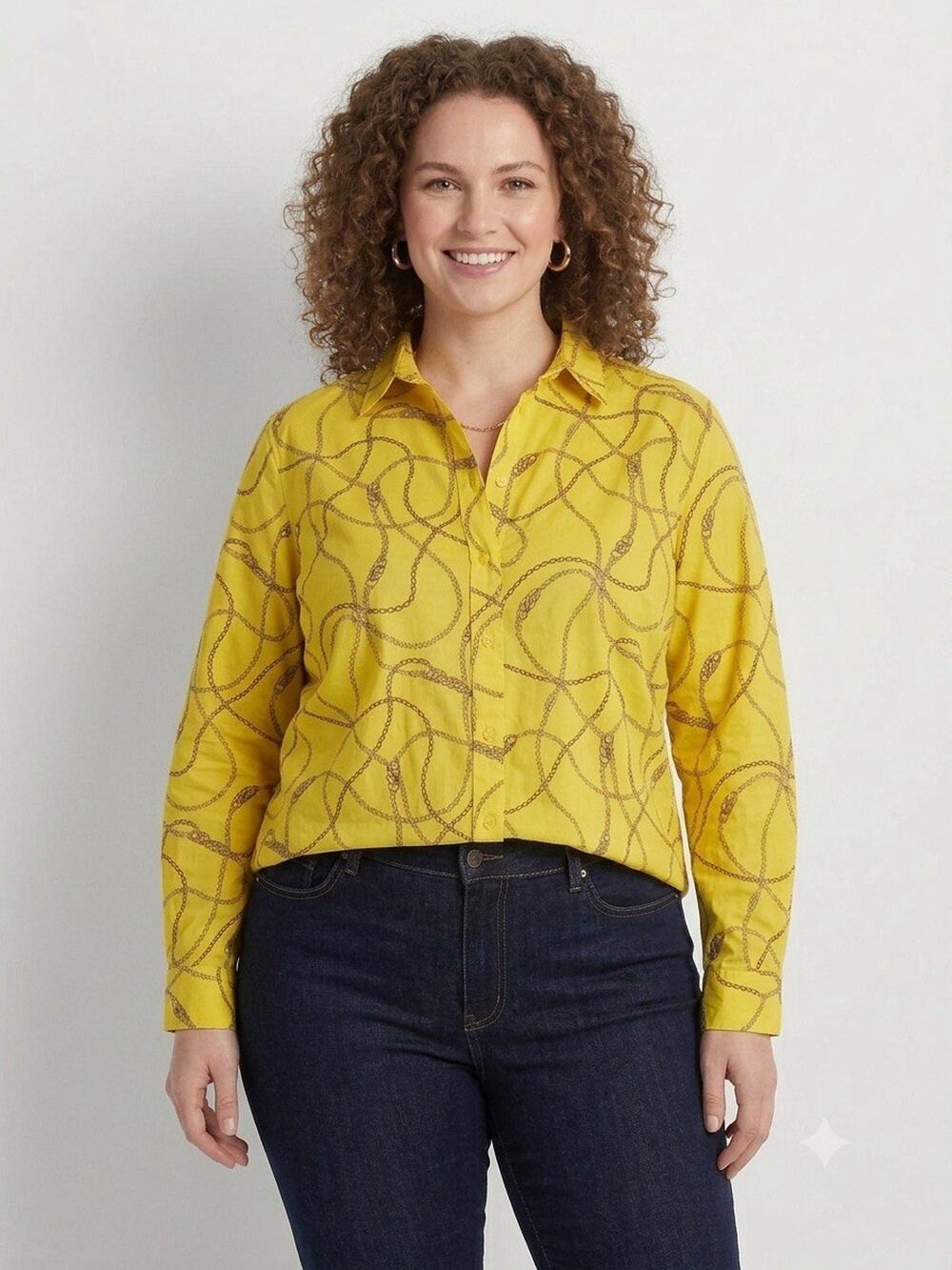 Lauren Ralph Lauren Women’s Yellow Chain Collared Long Sleeve Button-Up 3X